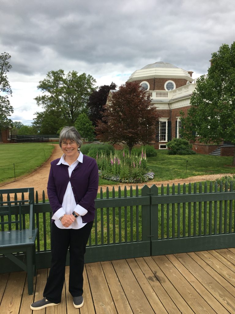 Peggy Cornett, South Terrace of Monticello, Spring 2020. Photo by Charlotte Devine